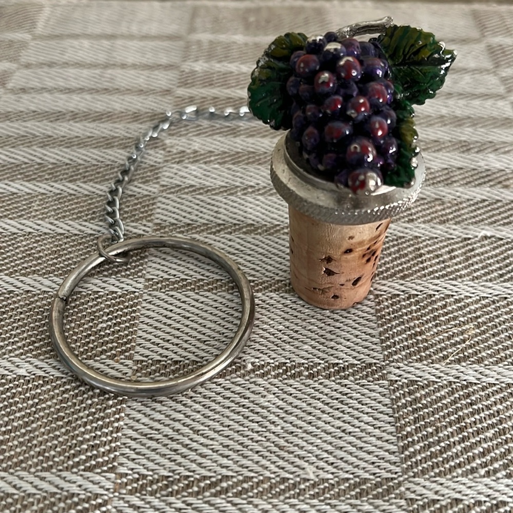 Vintage Wine Bottle Cork Stopper with Ring and Chain